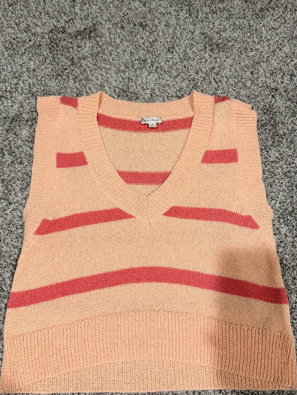 Hem & Thread Peach V-Neck Sweater Vest with Coral Stripes